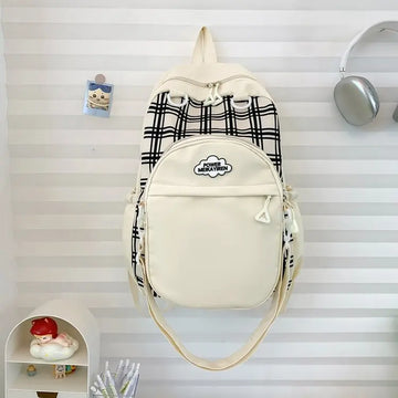 Qfdian Y2k Aesthetic Contrast Color Plaid Schoolbags Women Preppy Kawaii All Match Ita Bags Transparent High-capacity Student Backpacks